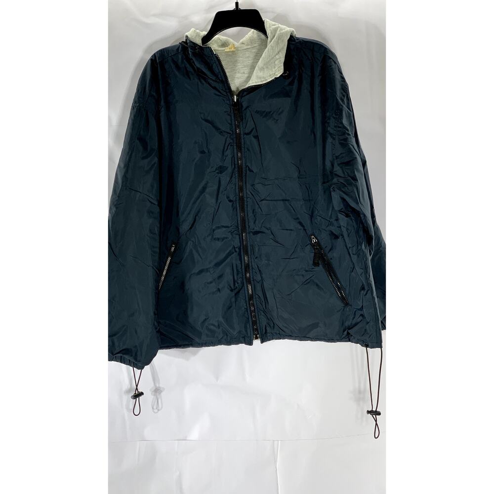 UNBRANDED Men’s Navy-Gray Zip-Up Hooded Jacket SZ L